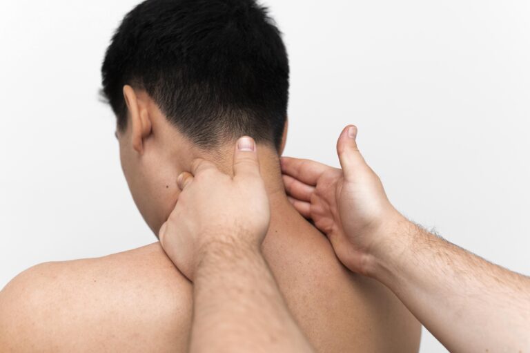 person doing neck pain physical therapy exercises